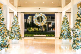 Halekulani lobby with holiday decorations.